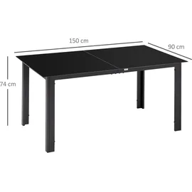Outsunny Gartentisch 150 x 90 x 74 cm Schwarz