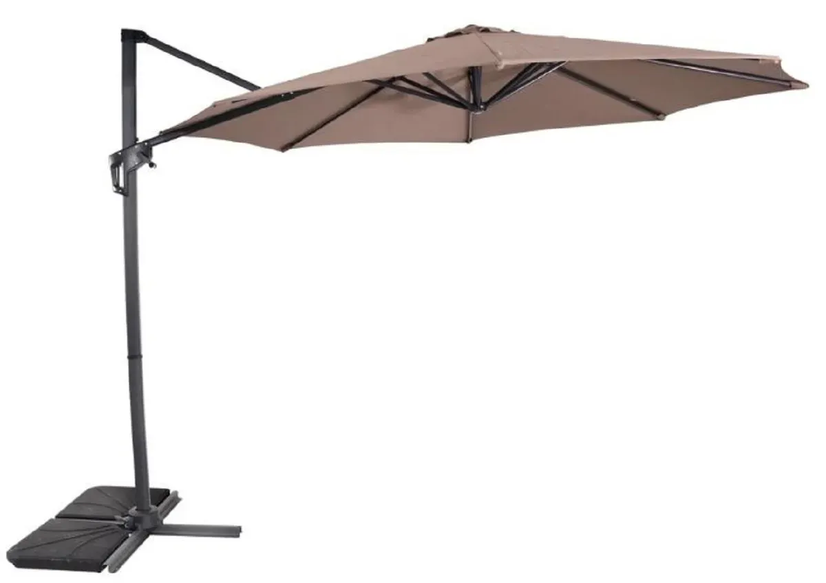 Casa Padrino Luxus Ampelschirm Anthrazit / Taupe Ø 300 cm - Sonnenschirm mit Ständer - Garten Sonnenschirm - Terrassen Sonnenschirm - Balkon Sonnenschirm - Garten Terrassen Balkon Accessoires