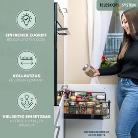 bremermann Teleskopschublade 30 cm mit Einlegeboden, Küchenschublade zum Nachrüsten, Vollauszug mit Teleskop-Schienen, ideal für Küche, Bad & Schlafzimmer, (Schwarz)