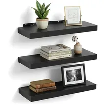 Relaxdays Wandregal 3er Set 40 x 4 x 23 cm Schwarz