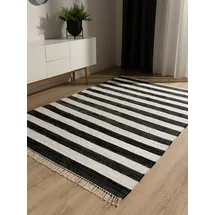 benuta basic Kurzflor Teppich aus recyceltem Material Tom Schwarz/Weiß 60x100 cm - Moderner Kurzflor-Teppich für Wohnzimmer
