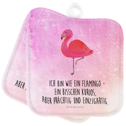 Mr. & Mrs. Panda Topflappen Flamingo classic - Aquarell Pink - Geschenk, rosa, Topflappen Set, Of, (1-tlg) lila