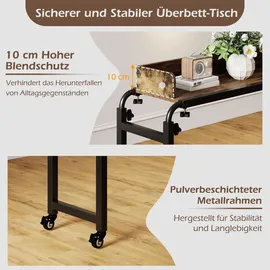 Costway Überbetttisch mit Rollen, mit Höhe & Länge Braun