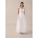 bonprix Brautkleid aus zartem Tüll mit Spitze, weiß, Gr.40, Romantisch und feminin: Brautkleid aus zartem Tüll mit Spitze im Oberteil und Mini-Ärmel