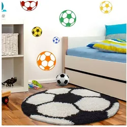 Kinderteppich Fußballteppich Fußball Kinderteppich Shaggy Kinderteppich, Miovani schwarz 120 cm x 120 cm