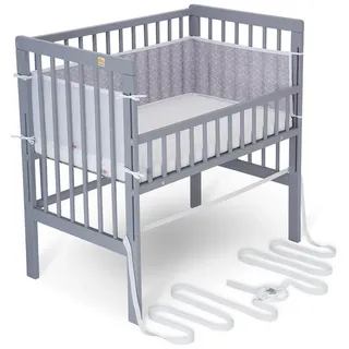 FabiMax Beistellbett Boxspring Fix grau, mit 12cm Rausrollschutz, Matratze und Netz-Nestchen grau