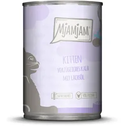 MJAMJAM Leckere Mahlzeit Kitten 400g Dose Katzennassfutter 6 x 400 Gramm vorzügliches Kalb mit Lachsöl
