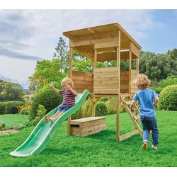 Westmann Holz Stelzenhaus Wildnis | Spielhaus mit Rutsche | Natur | 241x167x205 cm - Natur
