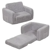 Insma Kindersofa Klappbar 2 in 1 Schlafsofa, Kindersessel Loungesessel mit Seitentasche und Griff grau