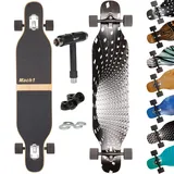 Mach1 Bambus Longboard mit Keramik Kugellager + T-Tool - Skateboard Drop Through Cruiser Komplettboard (Black Hole)