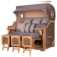 Mr. Deko Strandkorb Komplettset - bene living - Ammersee Grande XXL Teak - PE grau - Modell 544 - inkl. Liftersystem
