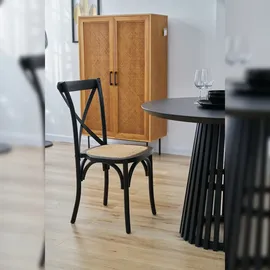 SIT Möbel Stuhl mit Rattan-Sitzfläche | 2er-Set | gepolsterter Sitz | Hevea Holz schwarz | B 48 x T 52 x H 89 cm | 02410-11 | Serie STUHL