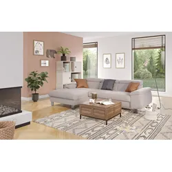 Ecksofa COTTA "Komaris L-Form", grau (elephant), B:244cm H:72cm T:166cm, 100% Polyester, Sofas, mit Kopfteilverstellung, wahlweise Bettfunktion,Stauraum & Beleuchtung, Topseller