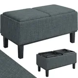 BAKAJI 2-in-1 Sitztruhe mit Kissen, umwandelbar in EIN Serviertablett, Fußhocker mit Bezug aus grauem Leinen und Holzrahmen, ideal für Zuhause und Büro
