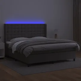 vidaXL Boxspringbett mit Matratze & LED Grau 180x200 cm Kunstleder