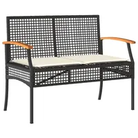 Furnicato Gartenbank mit Kissen Schwarz Poly Rattan Akazienholz