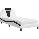 vidaXL Bett mit Matratze Weiß und Schwarz 90x200 cm Kunstleder
