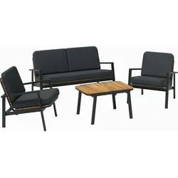 Lounge-Set Sitzgarnitur Garten-Lounge Olary 4-teilig Akazienholz Schwarz