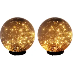 2er Set LED Solar Steck Leuchte Garten Deko Beleuchtung Lichterketten Kugel Außen Lampe rauch