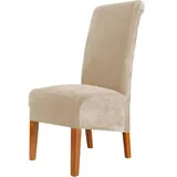 Samt-esszimmerstuhlhussen. Große, Dehnbare Stuhlhussen. Abnehmbare Und Waschbare Stuhlhussen Mit Hoher Rückenlehne Aus Spandex. Xl. 2er-set. Beige.
