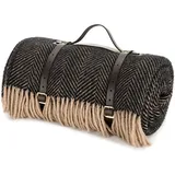 Tweedmill Polo Picknickdecke aus reiner Schurwolle, Fischgrätenmuster, Vintage-Stil, Braun, 150 x 183 cm