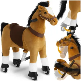 Tectake tectake® Schaukelpferd, Plüsch Pferd auf Rollen, Pferde Spielzeug zum Reiten, Schaukeltier, Stehpferd für Kinder, Spielpferd zum Draufsitzen und Reiten, Rollpferd Outdoor - 29 x 76 x 85 cm
