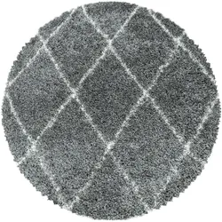 Carpetsale24 Hochflor Teppich Rauten Design Flauschiger Langflor Wohnzimmerteppich, Grau, 160 cm Rund
