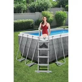 BESTWAY Power Steel Frame Pool Set 412 x 201 x 122 cm inkl. Filterpumpe grau Rattanoptik
