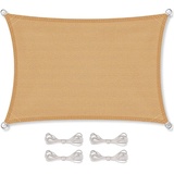 Celinasun Sonnensegel inkl Befestigungsseile Premium HDPE wetterbeständig atmungsaktiv Rechteck 2 x 3 m Sand beige