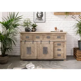 Massivmoebel24 Sideboard 150 x 90 x 45 cm Beige / Weiß
