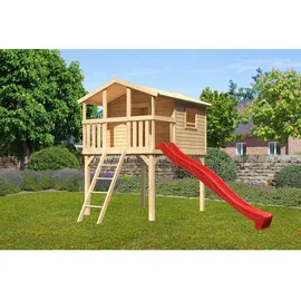 Akubi Stelzenhaus Benjamin Set A naturbelassen mit Rutsche rot 91205