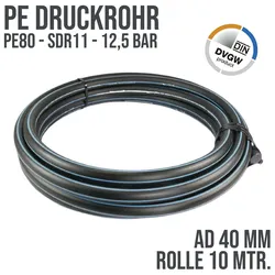 40 x 3,7 mm PE PP Rohr HD Druckrohr Trink Brauch Wasser PE 80 DVGW SDR 11 PN 12,...