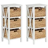 Costway Nachtschrank mit Seegraskörben 36 x 30 x 57 cm Weiß