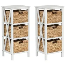 Costway Nachtschrank mit Seegraskörben 36 x 30 x 57 cm Weiß