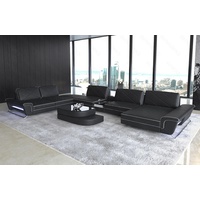 Sofa Dreams Wohnlandschaft Sofa Leder Bari XXL U Form Ledersofa, Couch, mit LED, verstellbare Rückenlehnen, Designersofa schwarz|weiß