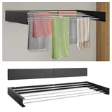 QUBEBU Wäscheständer Ausziehbarer Wäscheständer zur Wandmontage 100cm klappbar, 100 cm, für Innen & Außen, platzsparendes, kompaktes Design, 25 kg Tragkraft. schwarz