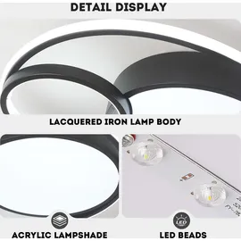 Style Home LED Deckenleuchte Deckenlampe 55W Ø50x8.5cm dimmbar mit Fernbedienung, Leuchte für Wohnzimmer Schlafzimmer Büro, Schwarz - Schwarz