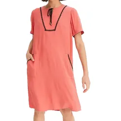 leichtes Damen Sommer-Kleid Tunika-Kleid mit seitlichen Taschen und Zierpaspel 942988 Koralle - 42