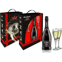 Canti - Weißer D.O.C.G. Millesimato, Spumante Sektwein, Moscato d'Asti, Geschenkpackung mit zwei gläsern, italienische traubensorte aus Piemont, fruchtiger und aromatischer Geschmack, 1x750 ml