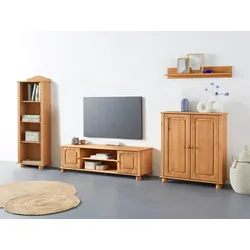 Wohnwand HOME AFFAIRE "Mette", beige (natur gebeizt, gewachst), Massivholz, Kastenmöbel-Sets, 1 Midischrank, 1 Bücherregal und 1 Lowboard ohne Wandboard