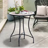 OKWISH Gartentisch Mosaiktisch rund Ø60 cm, Balkontisch Keramik Stahl (Packung, 1-St., Outdoor Tisch Höhe 71 cm für Balkon und Garten, runder Bistrotisch), Beistelltisch mit Mosaikplatte aus Keramik, Metallgestell Orange Weiß
