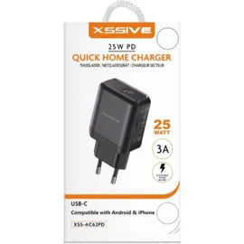 COFI 1453 25W PD Fast Charge Typ-C Schnell-Ladegerät Netzladegerät 3A Stecker kompatibel mit Android & iPhone schwarz - Schwarz