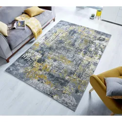 Kadima Design `Dee` Abstrakte Kunst-Teppiche in Premium-Qualität. Farbe: Gelb-Grau, 200x290 cm