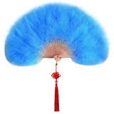 Uposao Damen Fächer Feder,Vintage Stil 20er Jahre Feder Handfächer Faltbar Handheld Marabou Federfächer Damen Party Kostüm Dekoration Zubehör für Hochzeit Halloween Karneval, Mottoparty,Blau