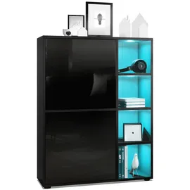 Vladon Highboard 79 x 105,5 x 35,5 cm Schwarz matt/Schwarz Hochglanz