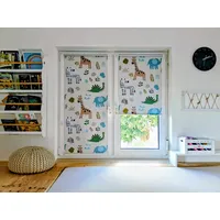 K-HOME Seitenzugrollo Thermo Klemmfix-Rollo mit Motiv Zoo 125 x 150 cm weiß