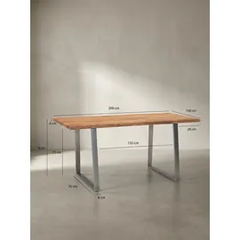 KADIMA DESIGN Schreibtisch Massivholz Baumkante Industrial 200x100 cm Akazie Premium mit Chromgestell Goldbraun Handarbeit Tarn Kollektion Kadima Design