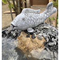 Steinfigur Wasserspeier Fisch Garten Deko-Steinguss-Koi Teich Gartenfiguren W42