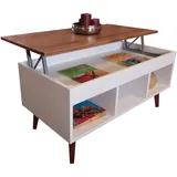 LoMasCasa - Couchtisch für Wohnzimmer, Kollektion Karla 13, aus Massivholz, natürlich, umweltfreundlich, in Nussbaum und Weiß, mit drei Löchern, Maße 100 x 50 x 47 cm