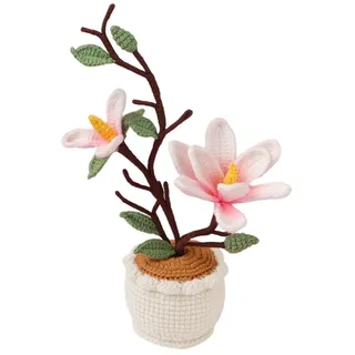 Magicherry Fertige gehäkelte Magnolien-Blumen, Topfpflanzen, künstliche Magnolie mit exquisitem Topf, geknötete Blumen, Blumensträuße für Geburtstag, Hochzeit, Muttertag, Abschlussfeier
